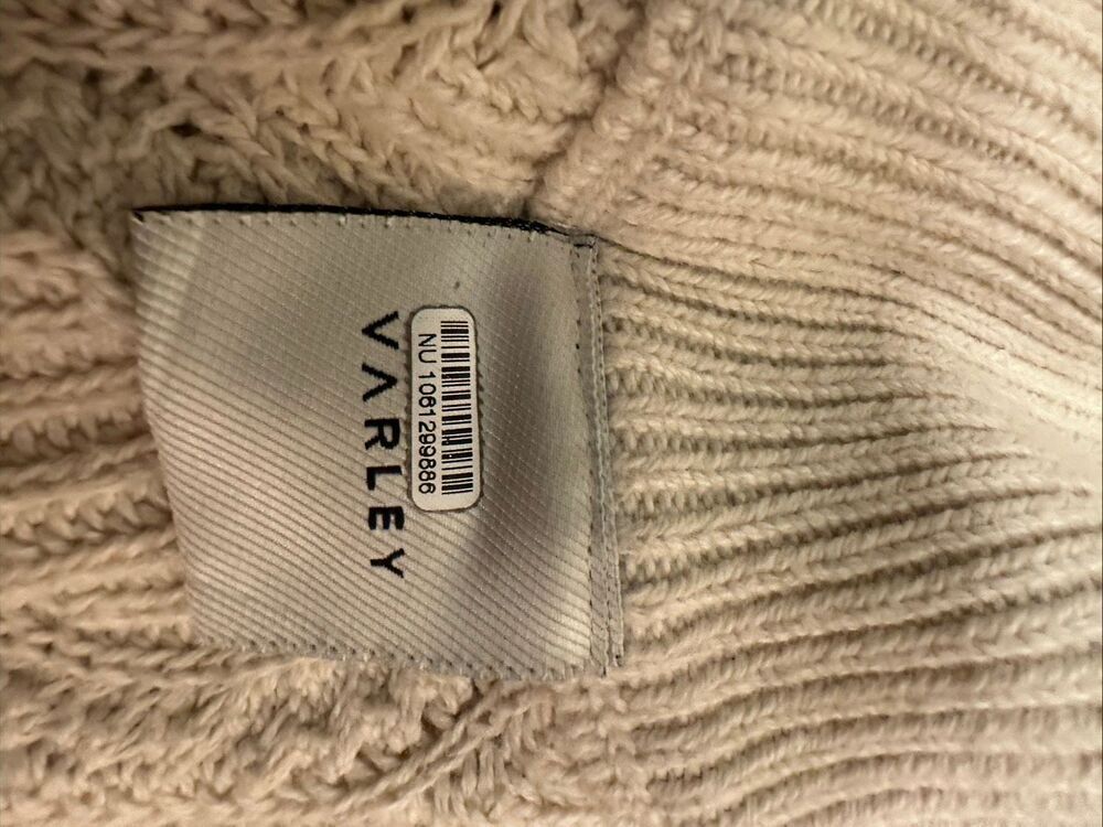 Varley XL Lando Full Zip Knit Bomber Cable Knit Sweater Jacket Ivory Cotton - Picture 5 of 8